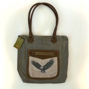 Brand New Clea Ray Eagle Design Tote with Leather Trim Canvas Shoulder / Handbag